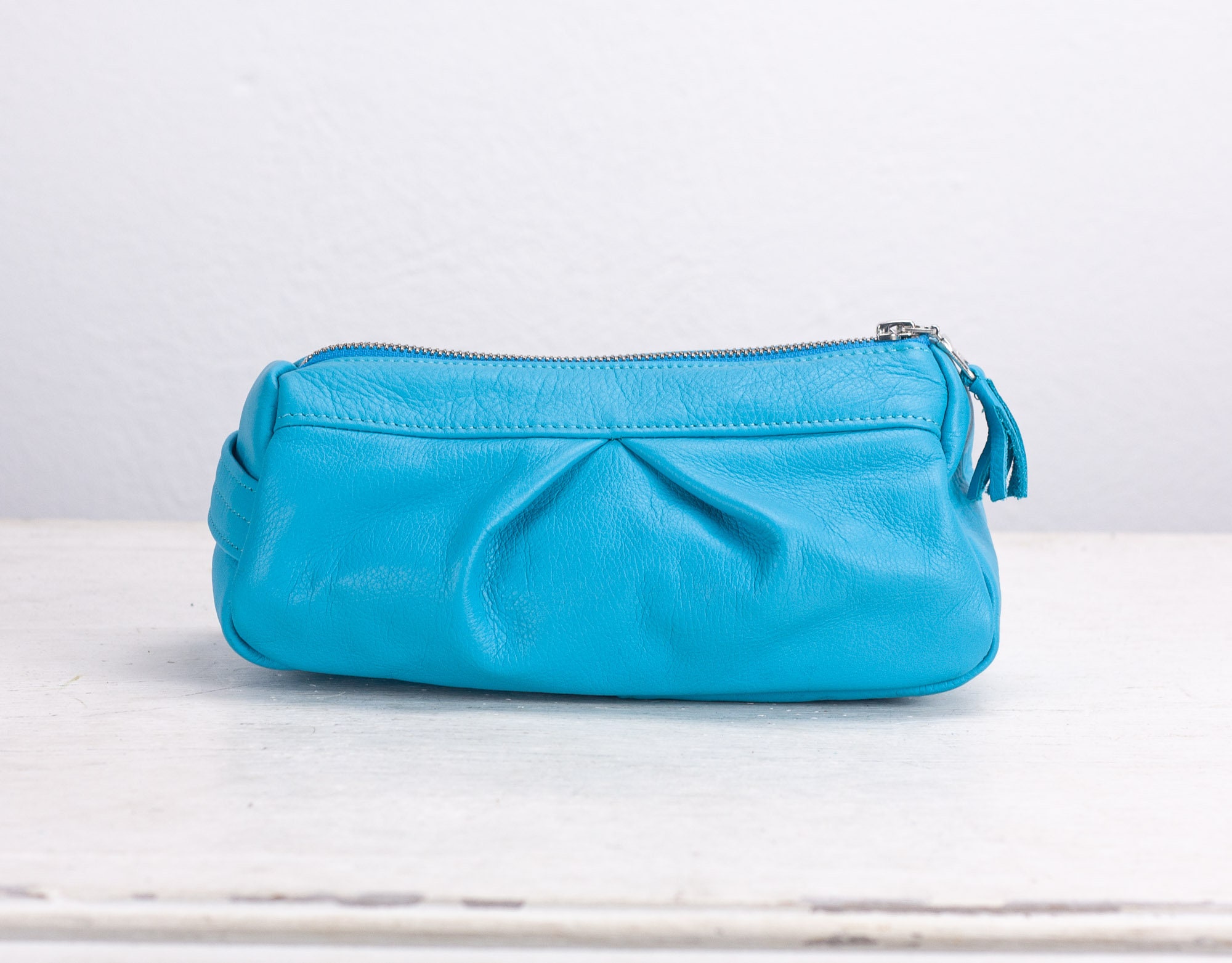 Light Blue Makeup Bag Leather Pencil Case Accessory Bag | Etsy