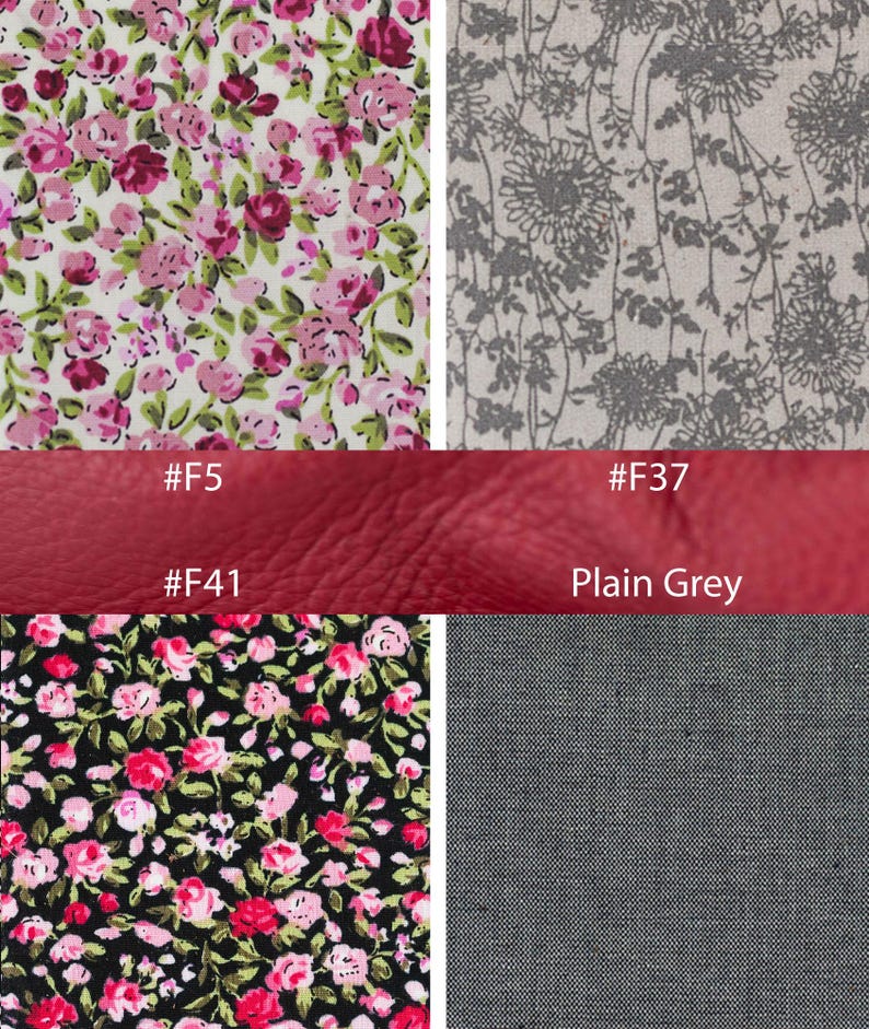K&ouml;nnte beinhalten: Eine Auswahl an Stoffmustern. Oben links ein wei&szlig;er Hintergrund mit rosa und lila Blumenmuster. Oben rechts ein graues Blumenmuster. Unten links ein schwarzer Hintergrund mit rosa und roten Rosen. Unten rechts ein dunkelgrauer, strukturierter Stoff.
