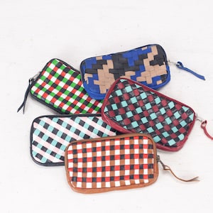 Pochette zippée en cuir tressée à la main, porte-monnaie zippé pour téléphone, étui pour iphone 11 pro max, carte de crédit, sac à main zippé, cadeau pour elle