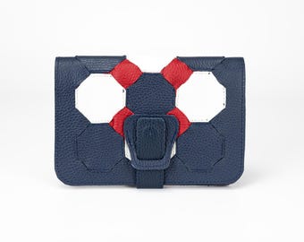 Blue Woven Large leather wallet clutch, slim passport phone wallet, zip pouch included, womens travel organizer - Iole wallet