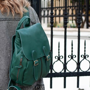 Leather backpack in petrol green, womens travel backpack pocket back bag laptop diaper daypack knapsack everyday large Artemis backpack image 2