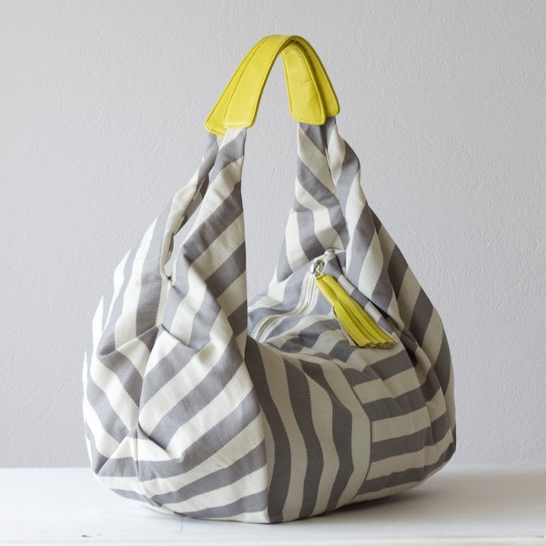 Kallia bag in stripe cotton and yellow leather