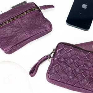 Raspberry leather small wallet, coin pouch zipper pocket passport slim wallet credit cards case gift- The mini Antheia wallet