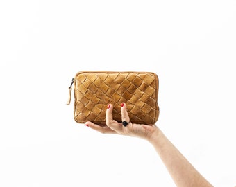 Portefeuille zippé tissé à la main en cuir marron, pochette sac à main fermeture éclair étui pour téléphone sac d'argent étui pour téléphone sac à main cadeau - La pochette portefeuille Chloé