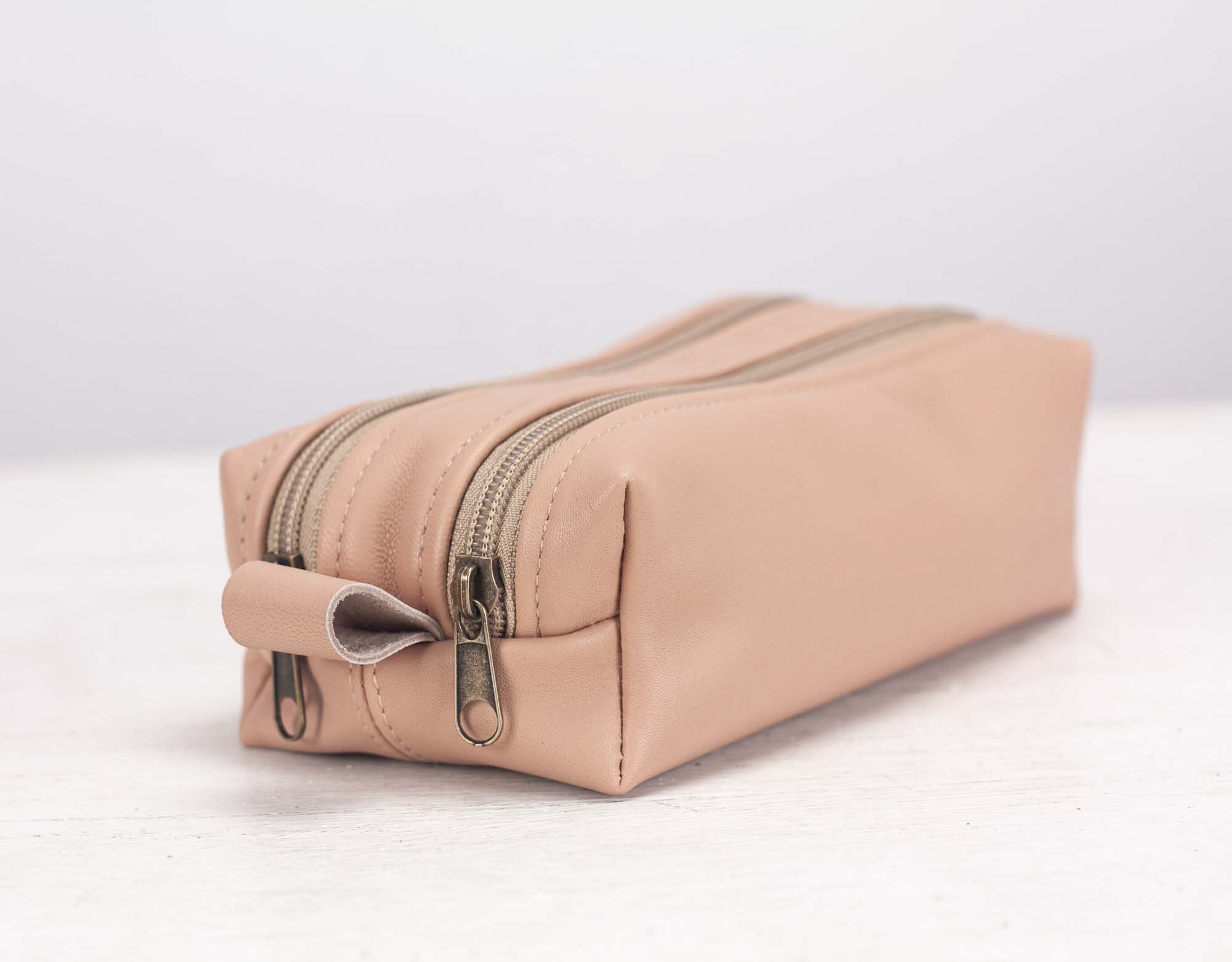 REC Case Beige Pink Leather Pencils Case, Rectangular Accessory Bag Purse  Case Glasses Markers Zipper Pouch 