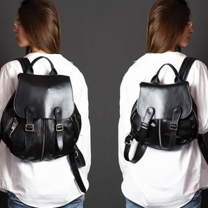Black leather backpack, travel backpack pocket backpack back bag women laptop daypack knapsack everyday large gift for her Artemis backpack image 10
