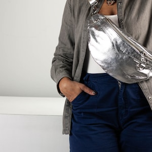 Fanny pack in Silver or Rose gold coated leather, metallic chest bag moon hip bag large waist belt bag mothers day gift Haris fanny pack image 2