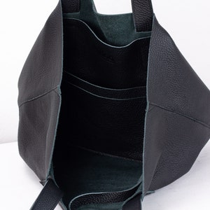Black with soft pebbled leather tote bag, raw edge shopper everyday work bag purse unlined bag shoulder large market tote bag Calisto bag image 7
