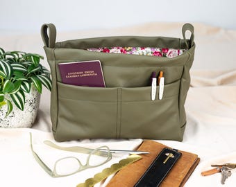 Leather Bag Organizer Insert – Forest Green Purse Organizer, Large Removable Handbag Insert with Pockets -Bag organizer