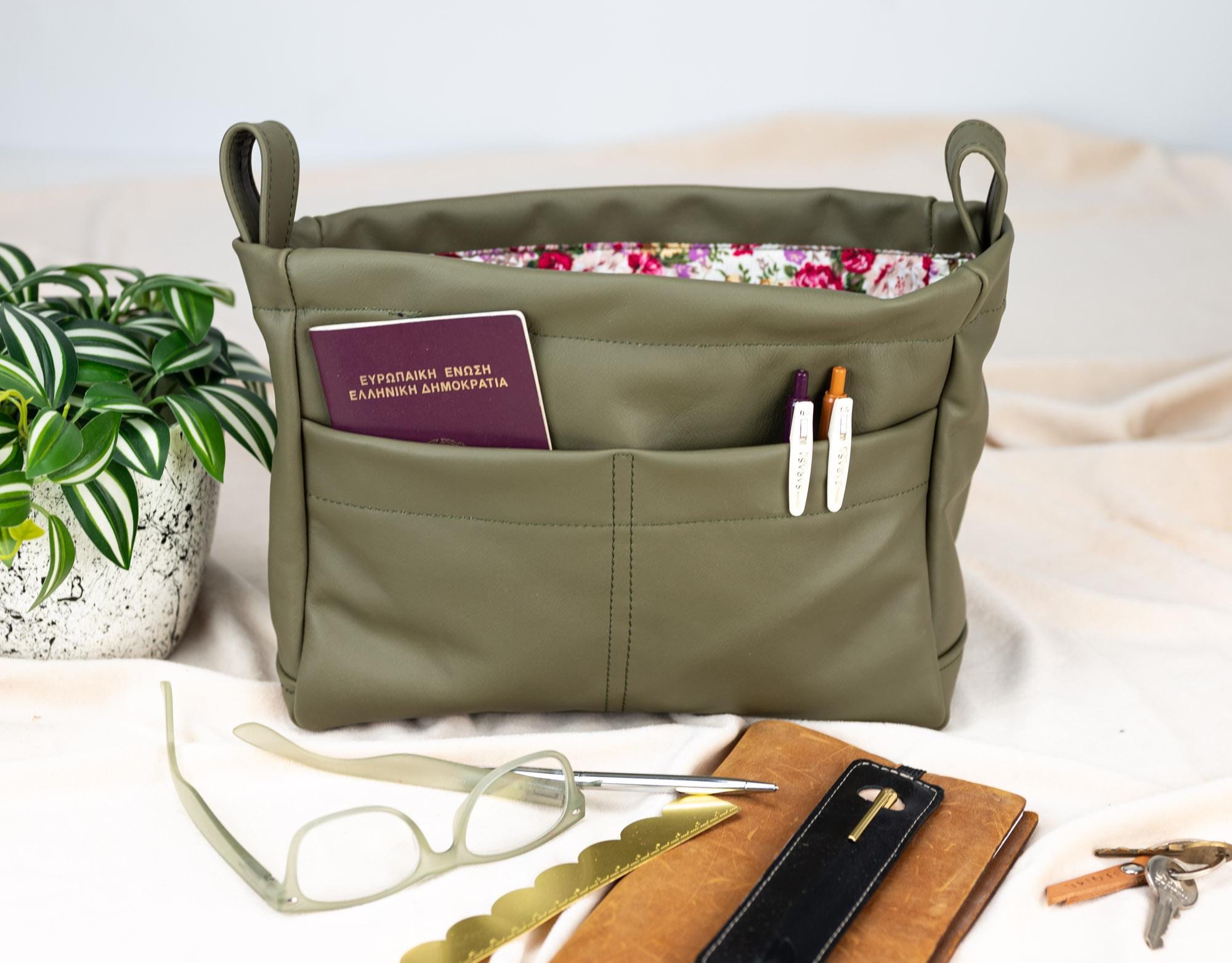 Leather Bag Organizer Insert - Forest Green Purse Organizer, Large Removable Handbag Insert with Pockets -Bag organizer