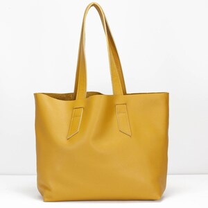 Yellow soft leather tote bag, raw edge leather purse shopper bag shoulder womens large market bag unlined leather tote Calisto bag image 3