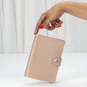 Cartera grande para teléfono en piel color rosa empolvado, cartera para todo uso, cartera de mano fina, cartera grande para mujer, funda plegable, regalo para esposa - Cartera Iole