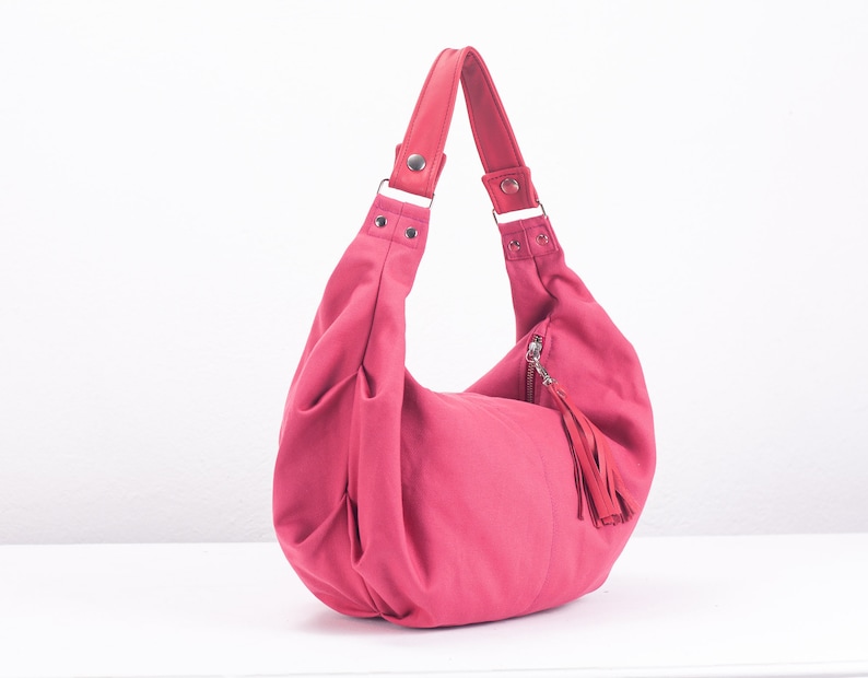 Hobo Shoulder Bag in Pink Canvas and Leather Hobo Slouchy Etsy