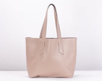 Sac cabas en cuir rose poudré non doublé, sac cabas souple grainé sac porté épaule femme grand sac cadeau fête des mères - sac Calisto