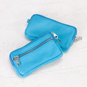 Light blue leather front pocket wallet, coin pouch zipper wallet phone case money bag iPhone case credit card gift The Antheia Zipper pouch image 1