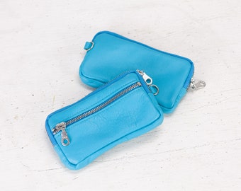 Light blue leather front pocket wallet, coin pouch zipper wallet phone case money bag iPhone case credit card gift -The Antheia Zipper pouch