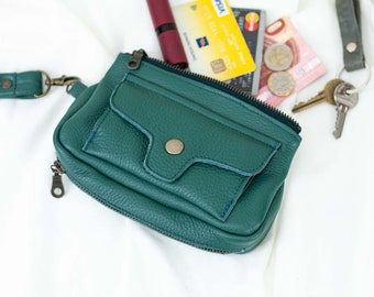 Wristlet wallet in petrol green leather, phone wallet clutch zipper wallet phone case womens leather wallet gift for her - Thalia Wallet