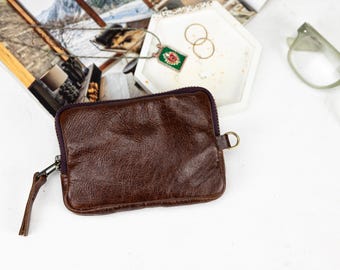 Leather Zipper Wallet – Dark Brown Coin Purse, Small Card Holder Pouch, Minimal Leather Wallet - Myrto wallet