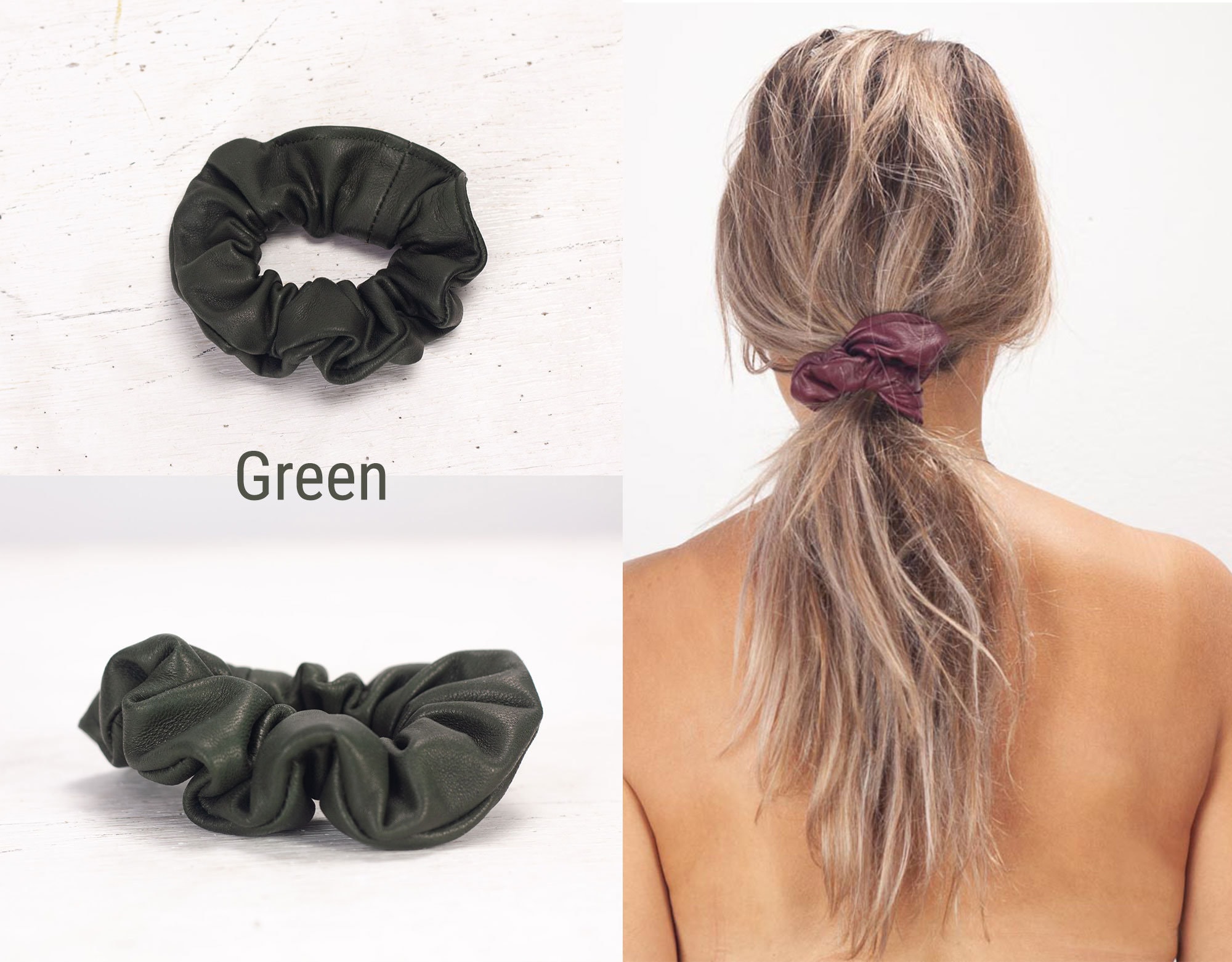 アクセサリーその他 Leather Logo Hardware Scrunchie Lambskin Scrunchies, Leather Hair Ties Ponytail Holder