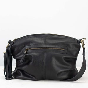 Sac cartable à bandoulière en cuir noir, sac à main de tous les jours, sac à main, sac à bandoulière, cadeau pour femme, sac à main zippé, sac Ariadne