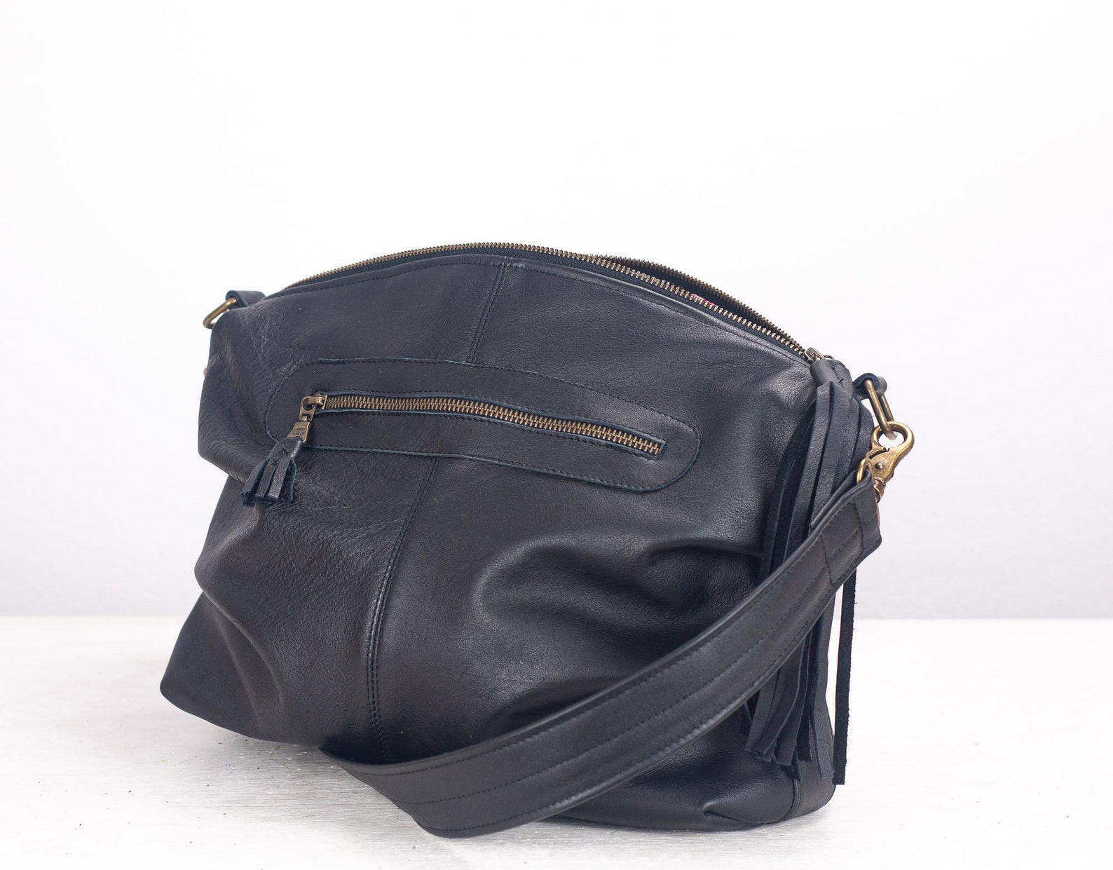 Black Leather Crossbody Satchel Bag Everyday Messenger Purse Etsy