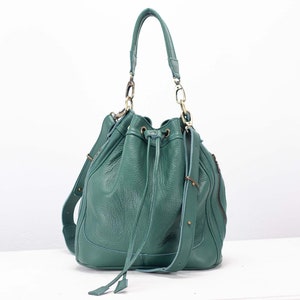 Sac seau en cuir vert pétrole, petit sac à main de taille moyenne, sac à bandoulière pour femme, cadeau - sac Danae