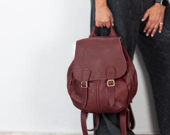 Leather backpack in burgundy for women, travel backpack pocket bag zipper back bag everyday back bag gift for her - Artemis backpack