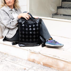 Black Leather Backpack, Handwoven Suede Laptop Bag – Minimalist Work Backpack for 13&quot; & 15&quot; Laptops - Intrecciato – The Minos Backpack