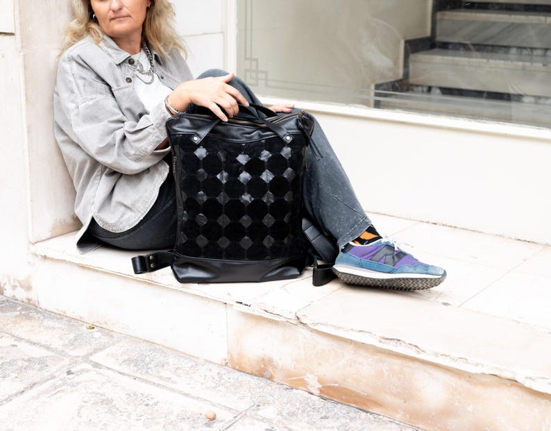 Suede Computer Backpack Black Leather Backpack, Handwoven Suede Laptop Bag – Minimalist Work ...
