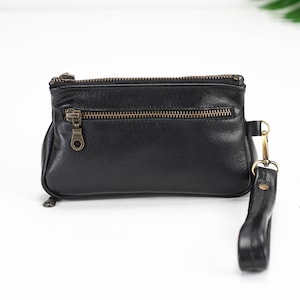 Wristlet leather wallet in black, phone zipper clutch, womens travel passport pouch, zip phone wallet case - Thalia Wallet image 5