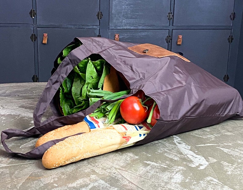 Opvouwbare boodschappentas, herbruikbare boodschappentas markttas grote lange handvatten eco herbruikbare tas cadeau voor oma groot afbeelding 1