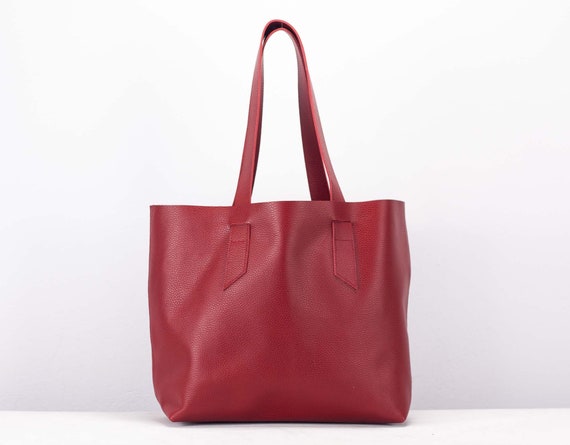 Red Tote Leather Bag Red Raw Edge Leather Purse Shopper Bag - Etsy