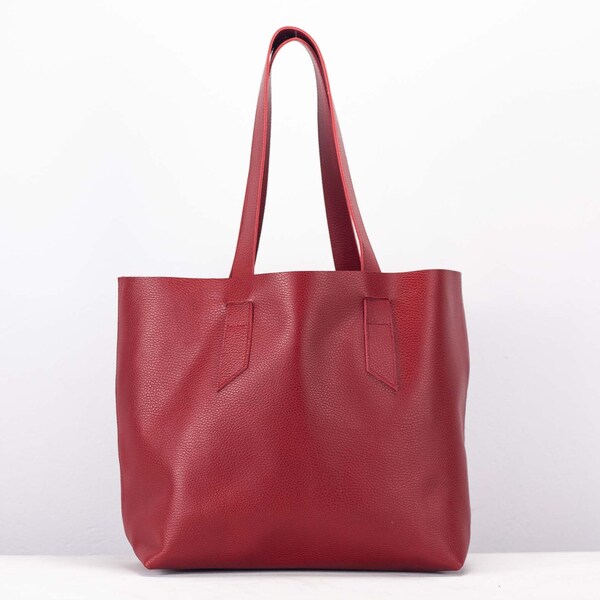 Red Leather Tote Bag Etsy