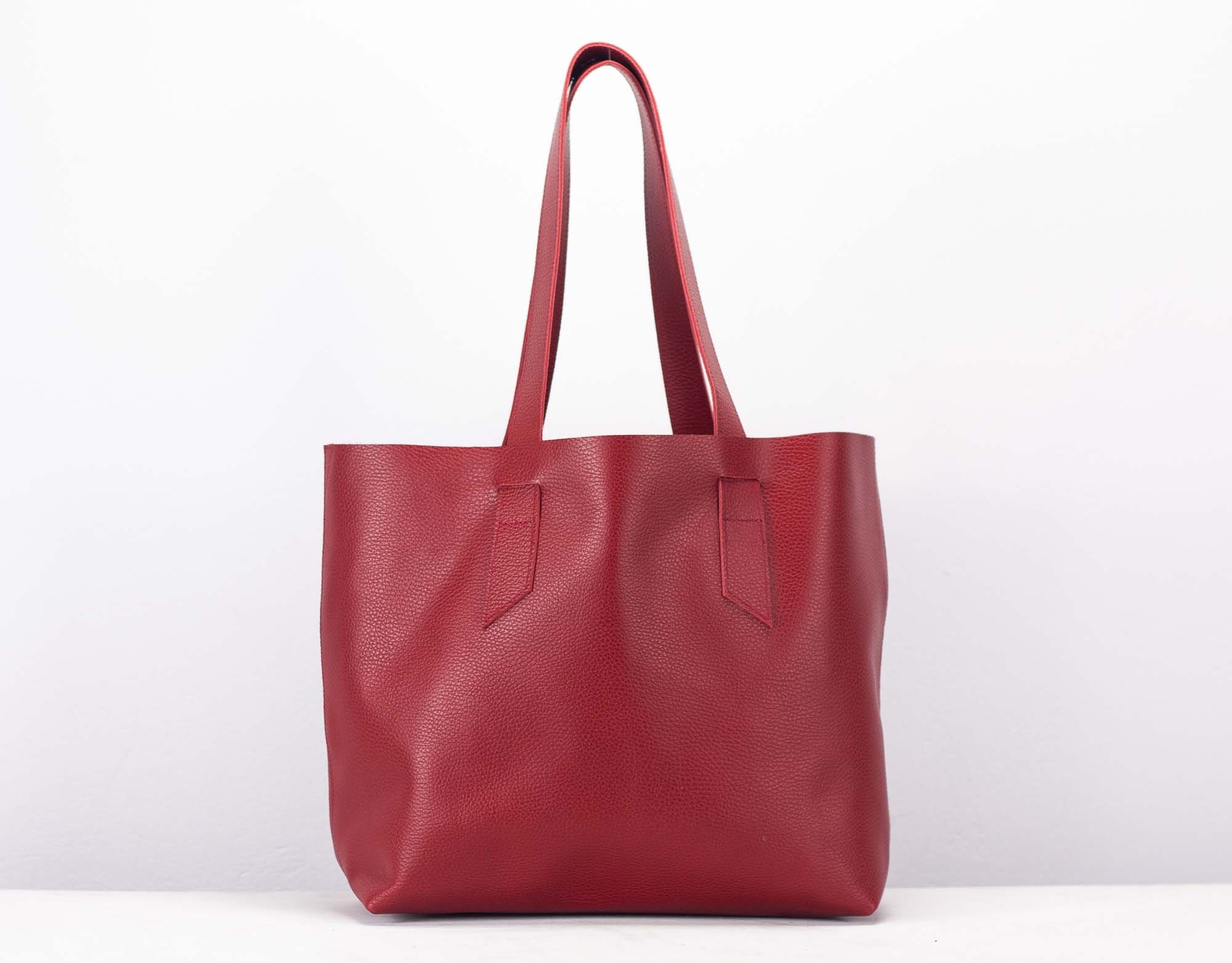 Red Tote Leather Bag Raw Edge Leather Purse Everyday Bag - Etsy