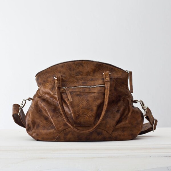 Leather messenger bag , leather shoulder bag , leather purse in pattern Brown - Arethusa bag