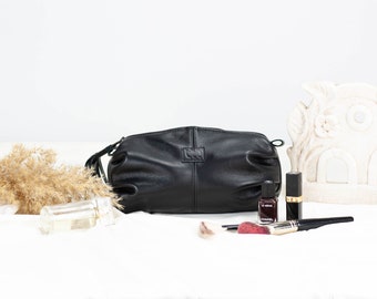 Trousse de maquillage en cuir noir, trousse à maquillage, trousse, pochette, accessoire de rangement, trousse de toilette, pochette zippée, cadeau - Trousse de maquillage Ariadne