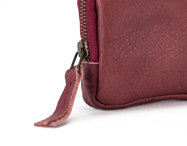 Burgundy soft leather zipper case, coin purse zipper phone pouch money bag credit card zip purse handbag gift The Myrto Zipper pouch image 6