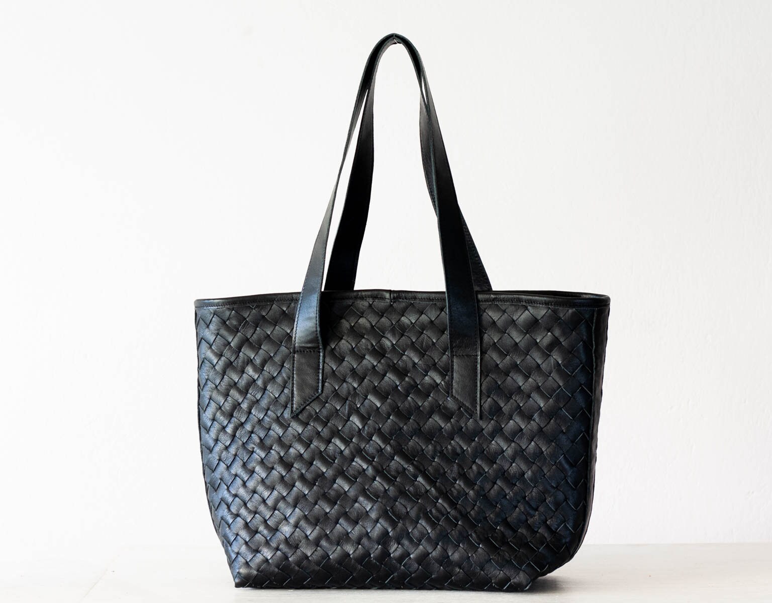 lined leather tote bag