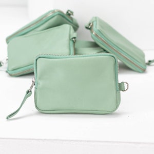 Zipper pouch in mint green leather, coin purse zipper phone case money bag credit card zip purse gift for her The Myrto Zipper pouch image 1