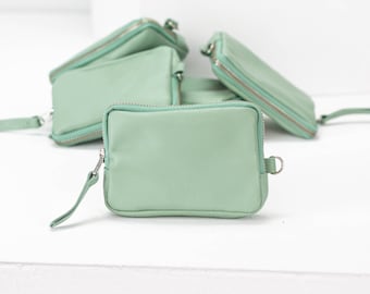 Zipper pouch in mint green leather, coin purse zipper phone case money bag credit card zip purse gift for her - The Myrto Zipper pouch