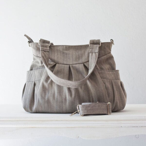 Shoulder bag , messenger bag , crossbody bag in cotton herringbone grey and blue - Elessa bag