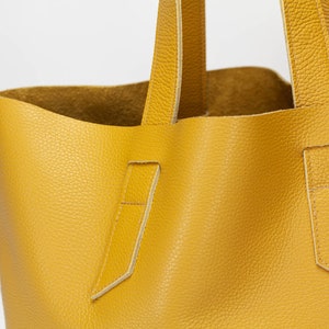 Yellow soft leather tote bag, raw edge leather purse shopper bag shoulder womens large market bag unlined leather tote Calisto bag image 4