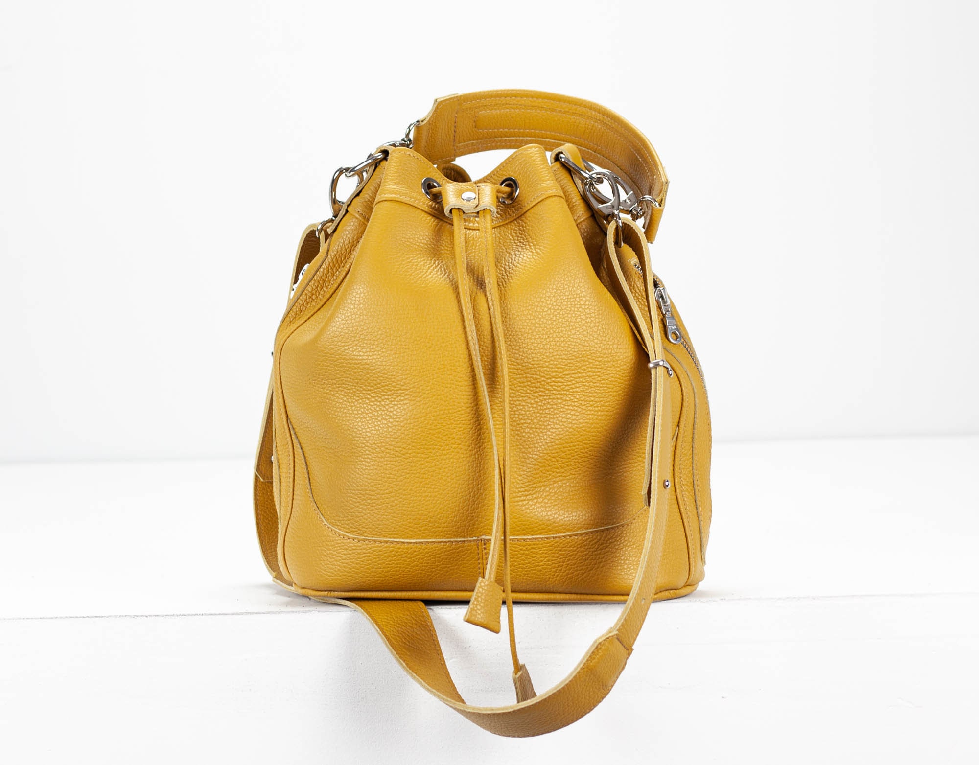 DRAWSTRING BUCKET BAG - FULL LEATHER COLLECTION - SLATE