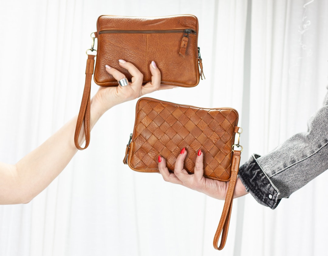 Pewter Wristlet Leather Bag