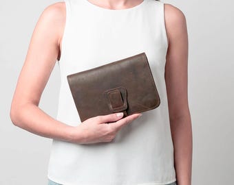Dark Brown Large leather wallet clutch, slim passport phone wallet, zip pouch included, womens travel organizer - Iole wallet