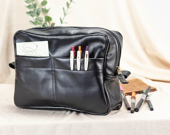 Schwarzer Ledertaschen-Organizer, Geldbeutel-Einsatz, Windeltaschen-Organizer, großer abnehmbarer Tascheneinsatz, Geschenk für Frau, Reißverschluss-Etui, Handtasche – Ydra-Organizer