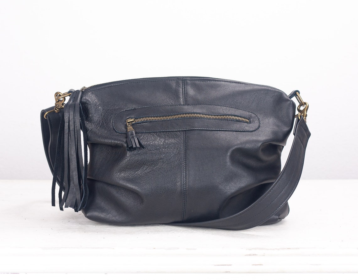 Black Leather Crossbody Satchel Bag Everyday Messenger Purse Etsy