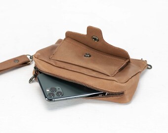 Wristlet wallet in milk coffee brown leather, womens phone wallet phone case zipper wallet clutch gift for her - Thalia Wallet