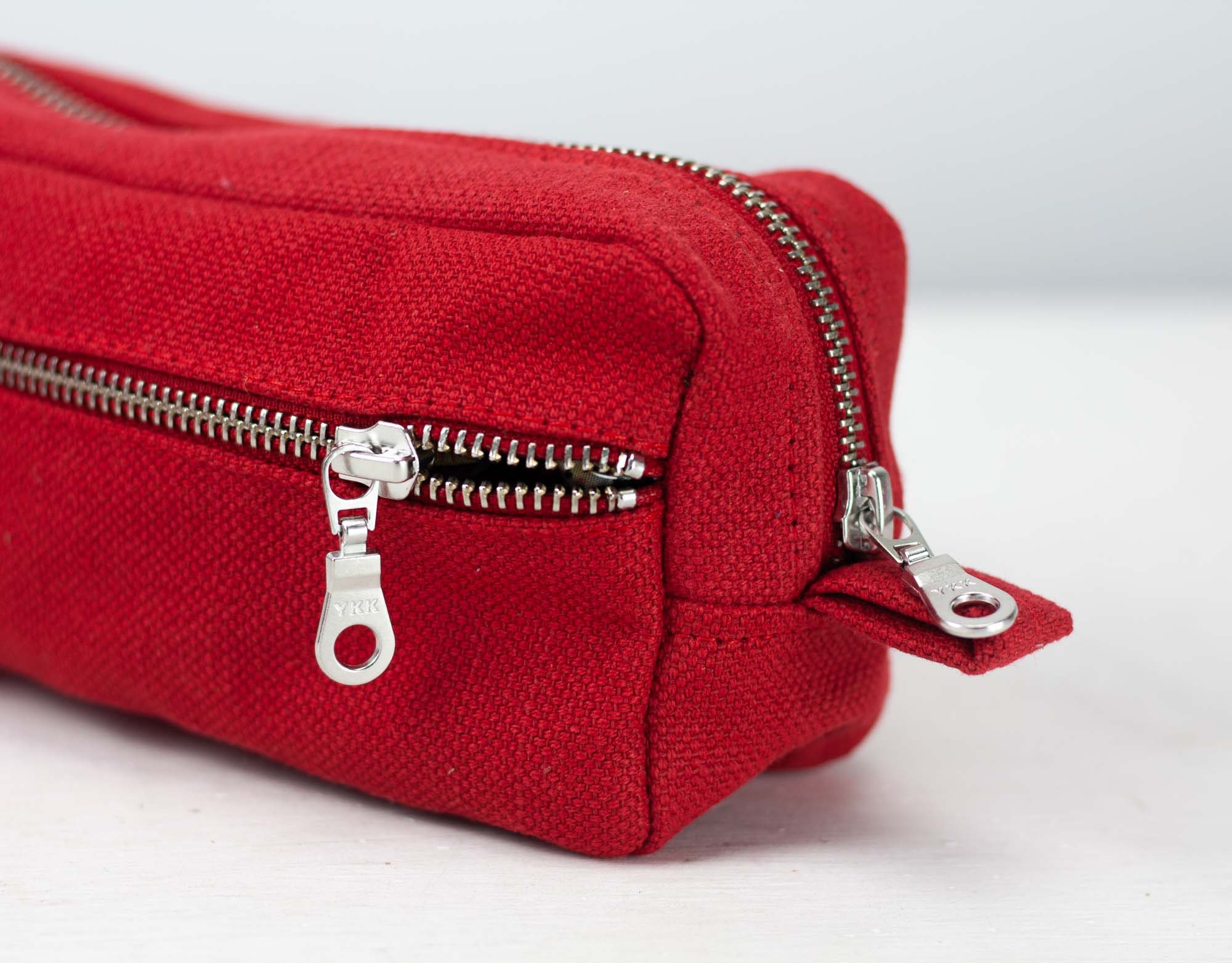 Red Cotton Canvas Pencils Case, Rectangular Accessory Bag Purse Case  Glasses Markers Zipper Pouch the Brick Case 