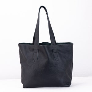 Black with soft pebbled leather tote bag, raw edge shopper everyday work bag purse unlined bag shoulder large market tote bag Calisto bag image 2